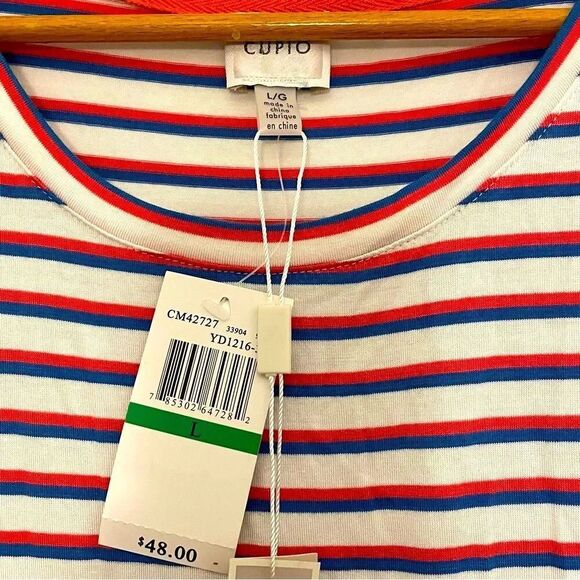Cupio Red Blue & White Striped Tank Top w Knot Tie Size Large NWT - Picture 7 of 12